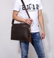 Genuine Leather Mens Cool Messenger Bag Clutch Bag Chest Bag Bike Bag Cycling Bag for men