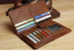 Handmade Leather Mens Cool Long Leather Wallet Card Wallet Clutch Wristlet Wallet for Men