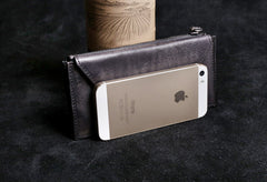 Genuine Leather Mens Cool Long Leather Wallet Card Wallet Clutch Wristlet Wallet for Men