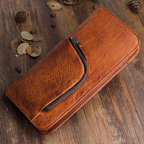 Handmade Leather Mens Clutch Wallet Cool Leather Wallet Long Phone Wal –  imessengerbags