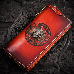 Handmade Leather Tibetan Mens Chain Biker Wallet Cool Leather Wallet Long Clutch Wallets for Men