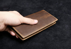 Genuine Leather Mens Cool Long Leather Wallet Zipper Clutch Wristlet Wallet for Men