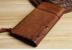 Handmade Leather Mens Cool Long Leather Wallet Card Wallet Clutch Wristlet Wallet for Men