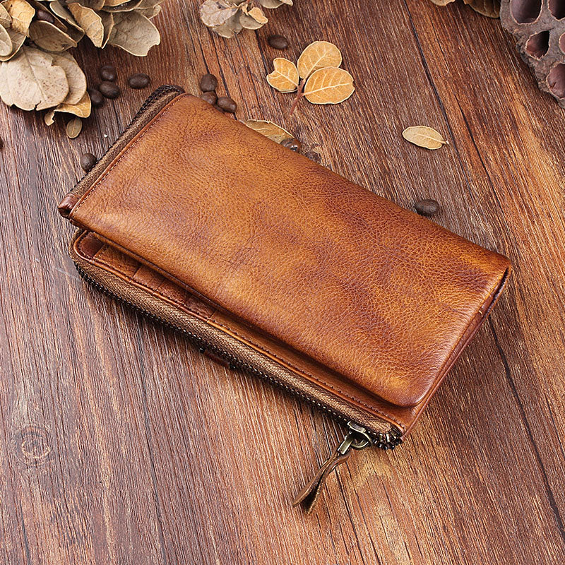 Rustic Leather Checkbook Long Billfold Wallet Purse Womens – iLeatherhandbag