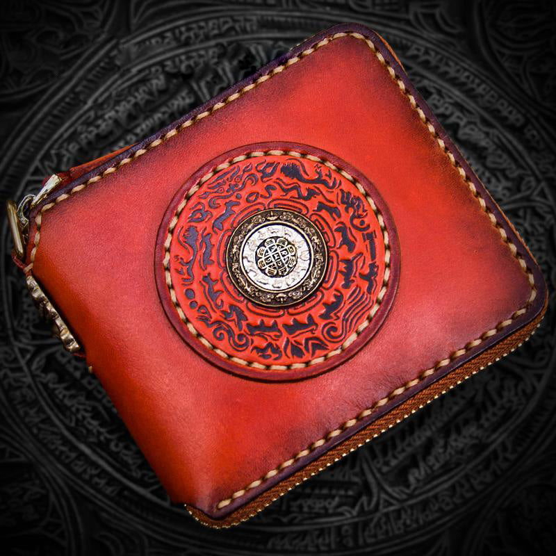 Handmade Leather Tibetan Tooled Mens billfold Wallet Cool Chain Wallet