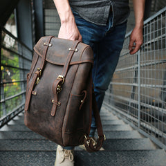 Vintage Coffee Leather Mens Backpack Travel Backpacks Laptop Backpack for men - iwalletsmen