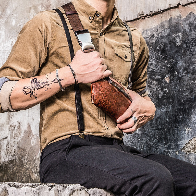 Handmade Leather Military Belt Bag Leather Waist Bag Leather 