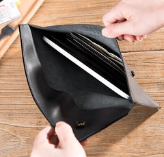 Handmade Leather Mens Clutch Cool Slim Wallet Envelope Clutch Wallet for Men