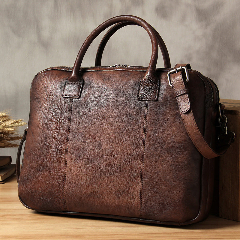 Men's Real Tan Leather Vintage Brown Messenger Shoulder Laptop Bag  Briefcase
