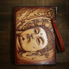 Handmade Leather Tooled Mens Cool Long Leather iPad Bag Wristlet Clutch Wallet for Men