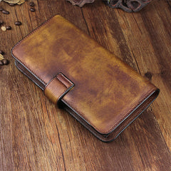 Handmade Leather Mens Cool Long Leather Wallet Trifold Clutch Wallet for Men - iwalletsmen