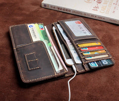 Handmade Leather Mens Wallet Cool Long Leather Wallet Clutch Wristlet Wallet for Men