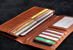 Genuine Leather Mens Cool Long Leather Wallet Zipper Clutch Wristlet Wallet for Men