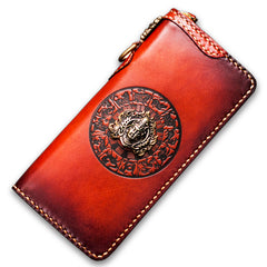 Handmade Leather Tibetan Mens Chain Biker Wallet Cool Leather Wallet Long Clutch Wallets for Men