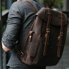 Vintage Coffee Leather Mens Backpack Travel Backpacks Laptop Backpack for men - iwalletsmen