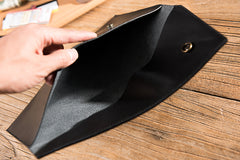 Handmade Leather Mens Clutch Cool Slim Wallet Envelope Clutch Wallet for Men