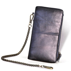 Leather Men's Biker Chain Wallet Cool Trifold Biker Long Wallet with Chain For Men