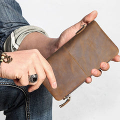 Leather Men's Biker Chain Wallet Cool Trifold Biker Long Wallet with Chain For Men