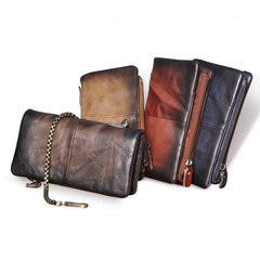 Leather Men's Biker Chain Wallet Cool Trifold Biker Long Wallet with Chain For Men