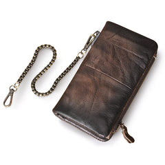 Leather Men's Biker Chain Wallet Cool Trifold Biker Long Wallet with Chain For Men