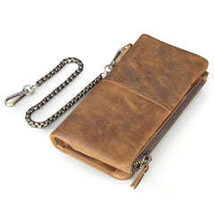 Leather Men's Biker Chain Wallet Cool Trifold Biker Long Wallet with Chain For Men