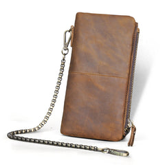 Leather Men's Biker Chain Wallet Cool Trifold Biker Long Wallet with Chain For Men