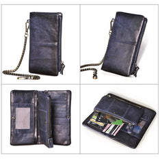 Leather Men's Biker Chain Wallet Cool Trifold Biker Long Wallet with Chain For Men