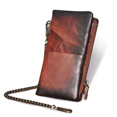 Leather Men's Biker Chain Wallet Cool Trifold Biker Long Wallet with Chain For Men