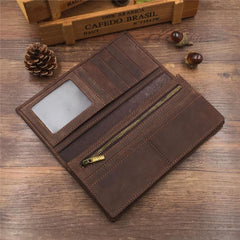 Vintage Cool Coffee Mens Leather Long Wallets Bifold Long Wallets for Men - iwalletsmen