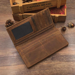 Vintage Cool Coffee Mens Leather Long Wallets Bifold Long Wallets for Men - iwalletsmen