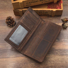 Vintage Cool Coffee Mens Leather Long Wallets Bifold Long Wallets for Men - iwalletsmen