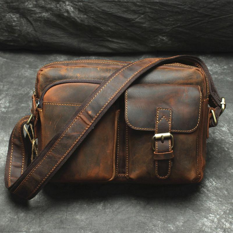 Leather Men's Crossbody Bag, Vintage Leather Bag, Shoulder Bag