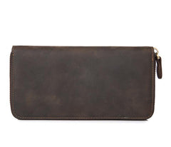 Vintage Leather Mens Long Wallet Zipper Clutch Wallet For Men - iwalletsmen