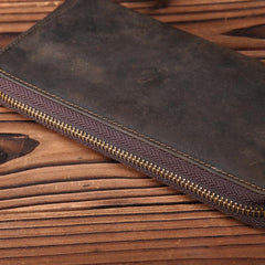 Vintage Leather Mens Long Wallet Zipper Clutch Wallet For Men - iwalletsmen