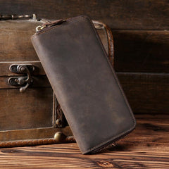 Vintage Leather Mens Long Wallet Zipper Clutch Wallet For Men - iwalletsmen