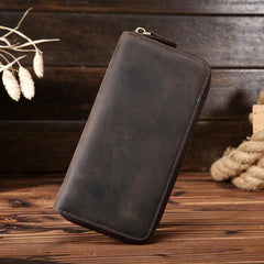 Vintage Leather Mens Long Wallet Zipper Clutch Wallet For Men - iwalletsmen