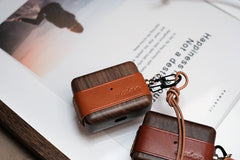 Green Wood Leather AirPods Pro Case with Clip Strap Green Leather Pro AirPods Case Airpod Case Cover