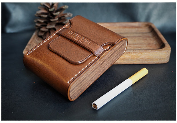 Wooden Men Leather 20pcs Cigarette Case Custom Cigarette Holder for Men