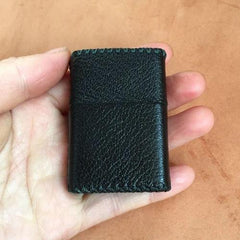 Cool Black Leather Mens Classic Zippo Lighter Case Handmade Standard Zippo Lighter Holder for Men - iwalletsmen